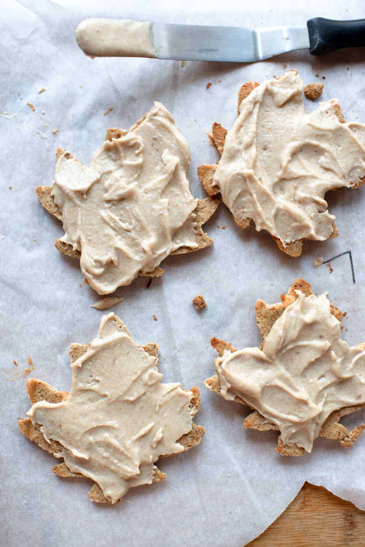 maple cream filling spread over cookies