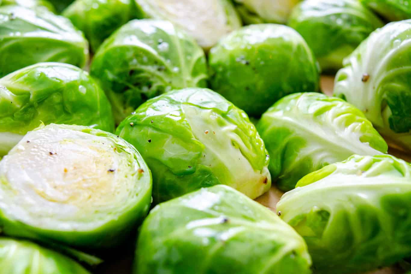 Brussels sprouts halved and tossed with oil