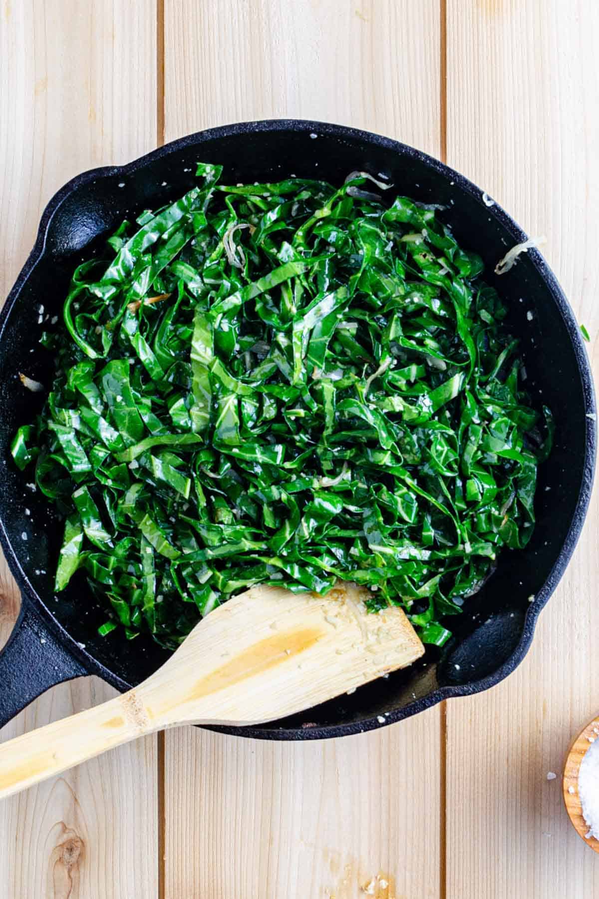 kale sautéed in skillet