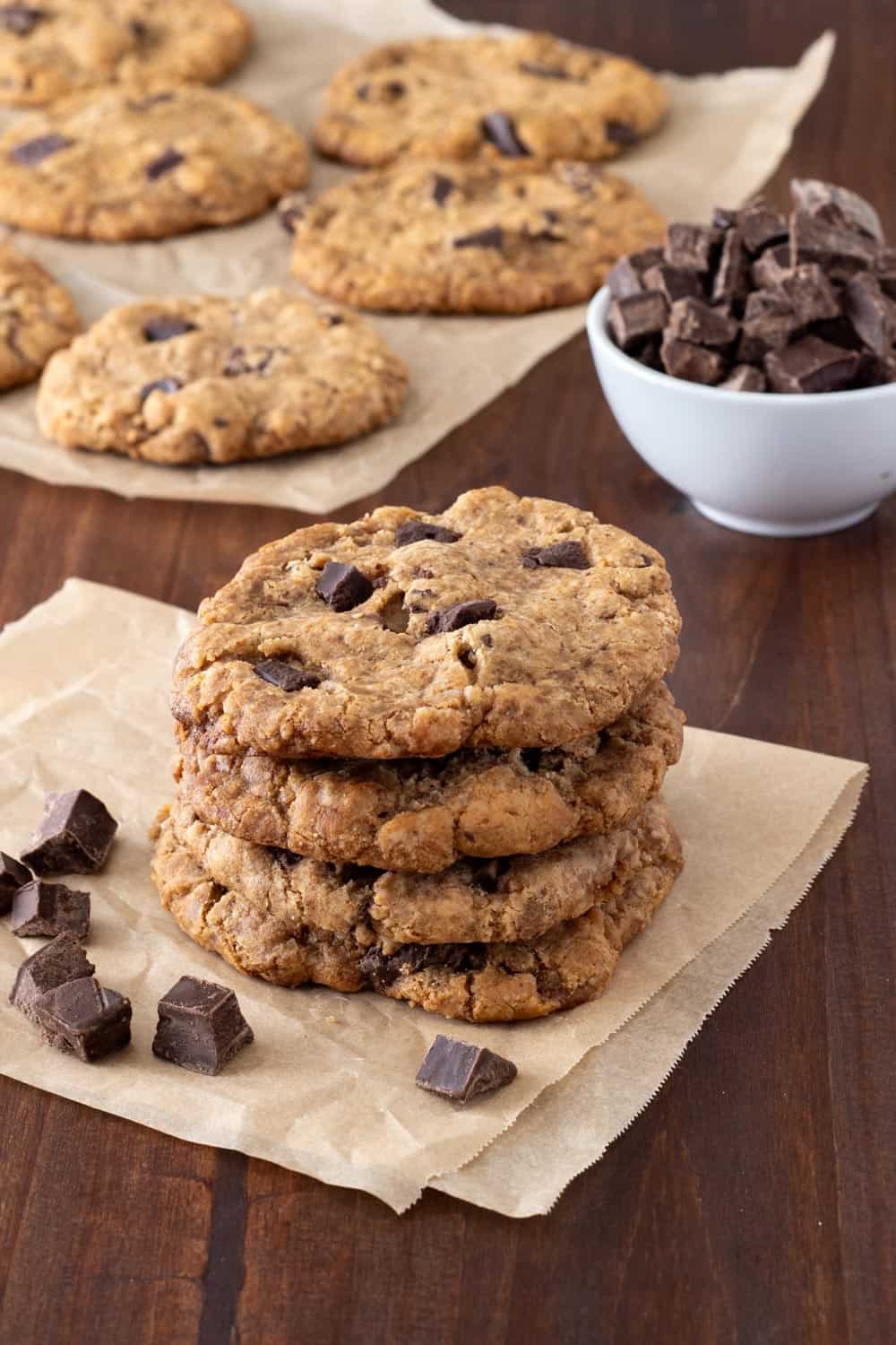 AIP chocolate chip cookies stacked tall