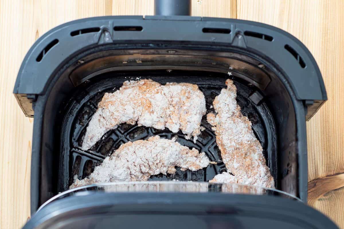 chicken tenders dredged in cassava coconut flour in air fryer