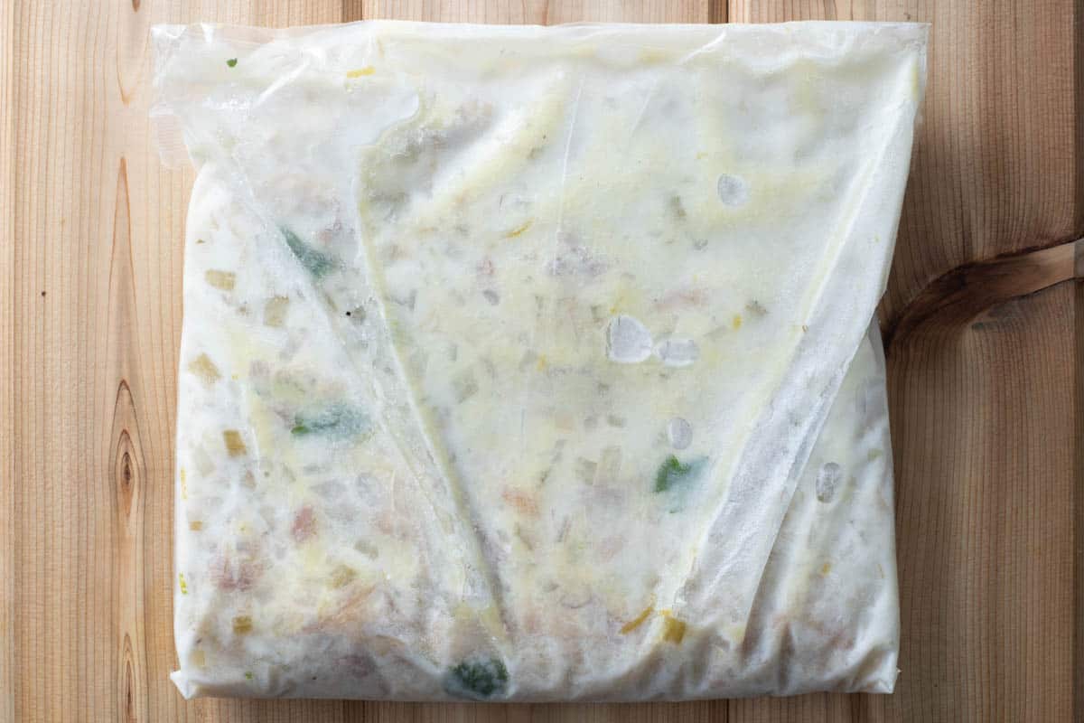 coconut lime chicken soup frozen in plastic bag