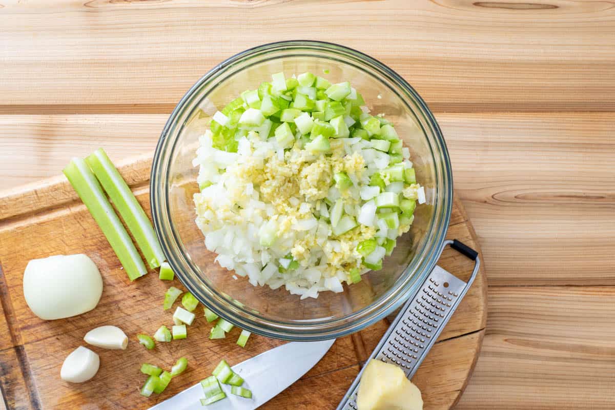 chopped celery, onion, garlic, and ginger