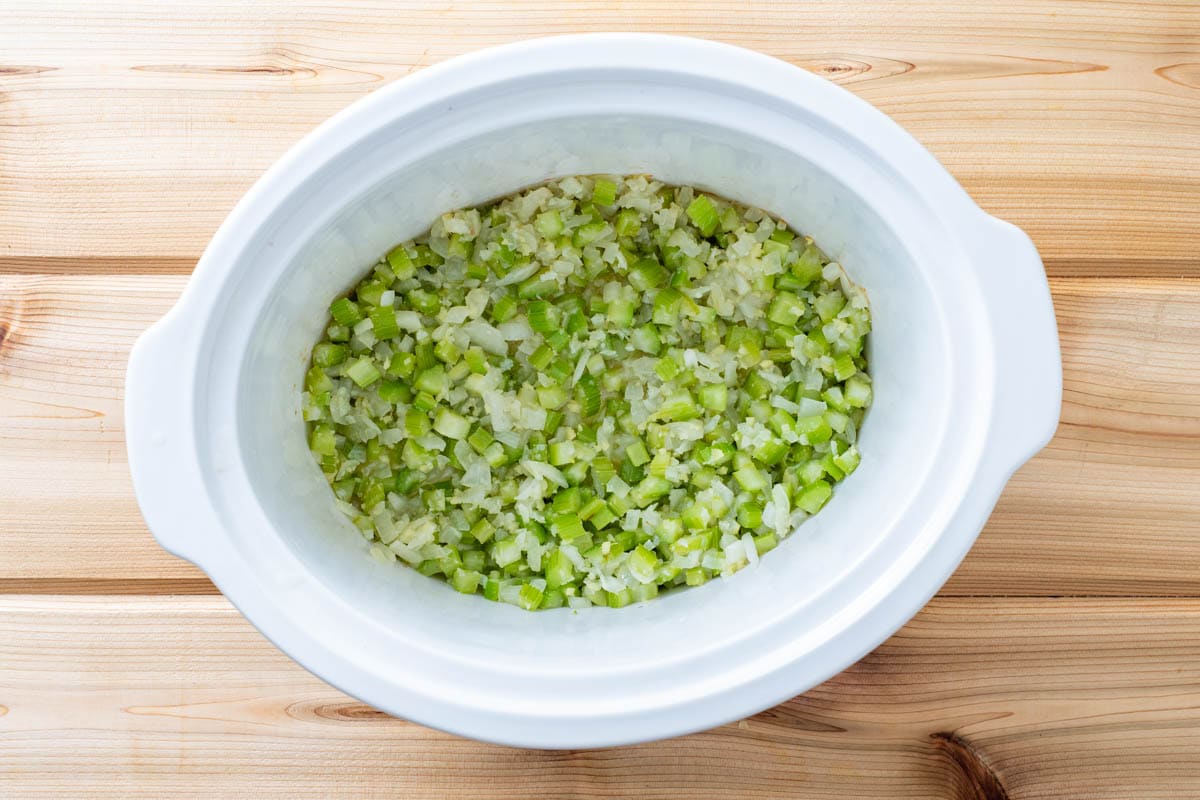 sweating the chopped vegetables