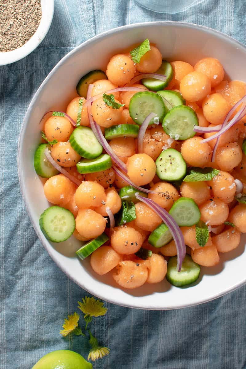 AIP cucumber melon salad in bowl