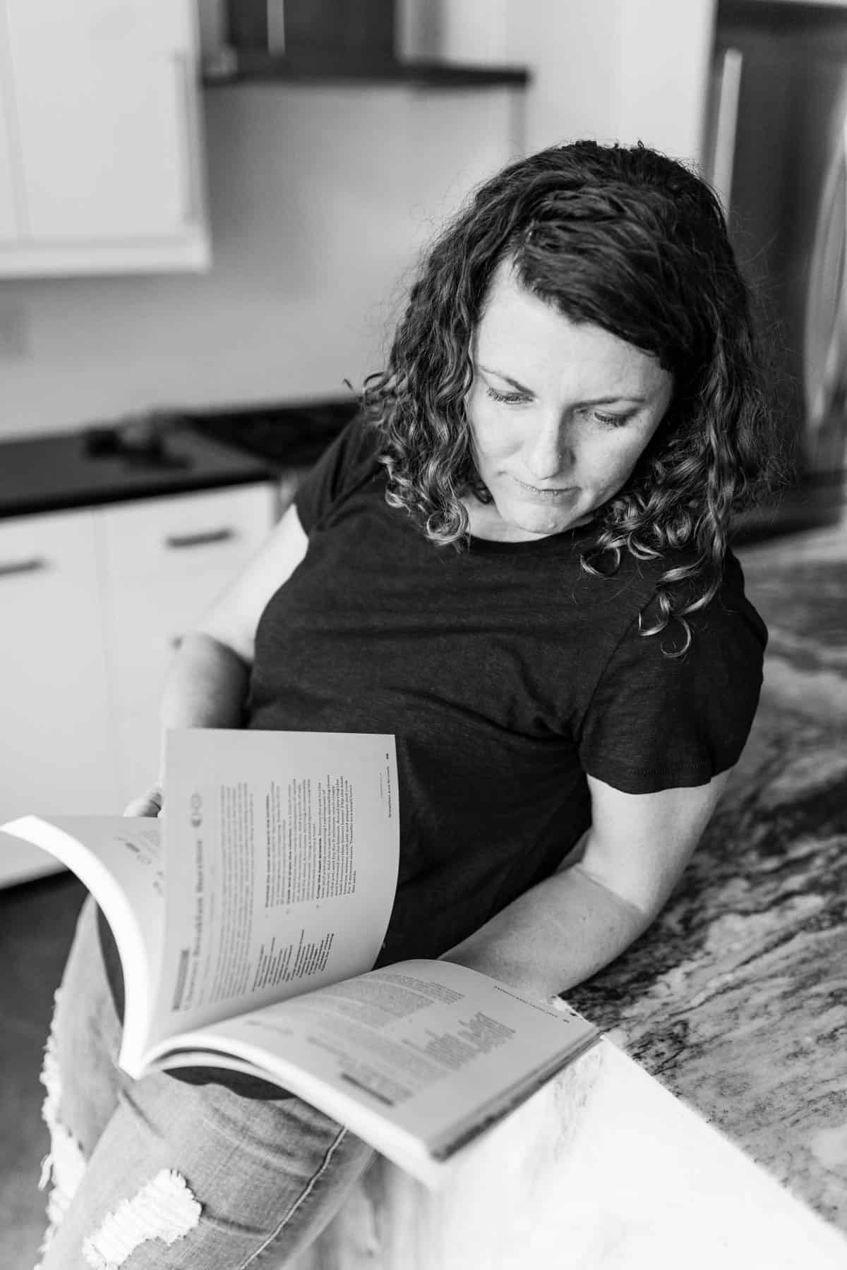 chef sara furcini reading cookbook