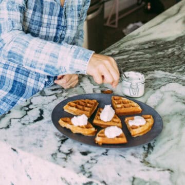 plating waffles with coconut cream