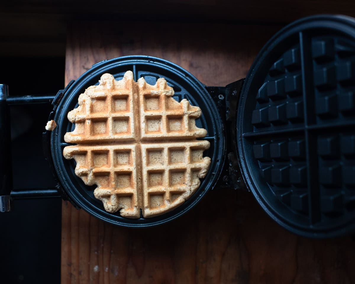 cooked waffle on waffle iron