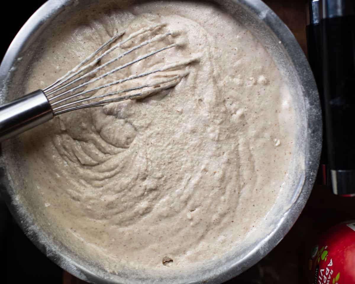 waffle batter in mixing bowl