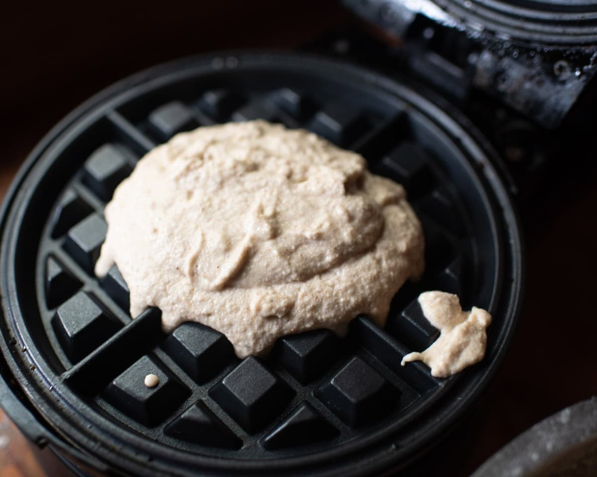 waffle batter on waffle iron