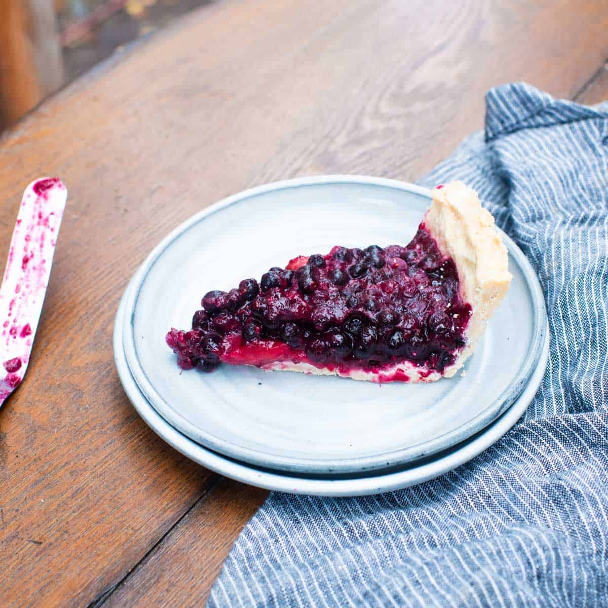 blueberry pie with strawberries on plate