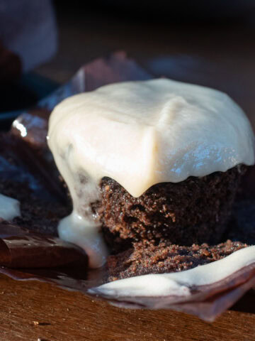 red velvet chocolate cupcake with AIP vanilla frosting