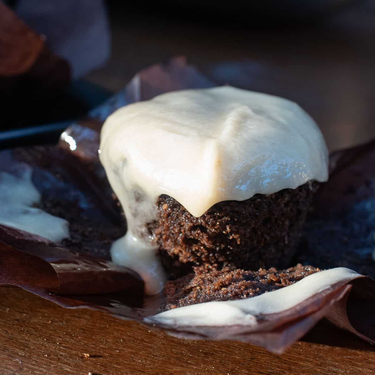 red velvet chocolate cupcake with AIP vanilla frosting