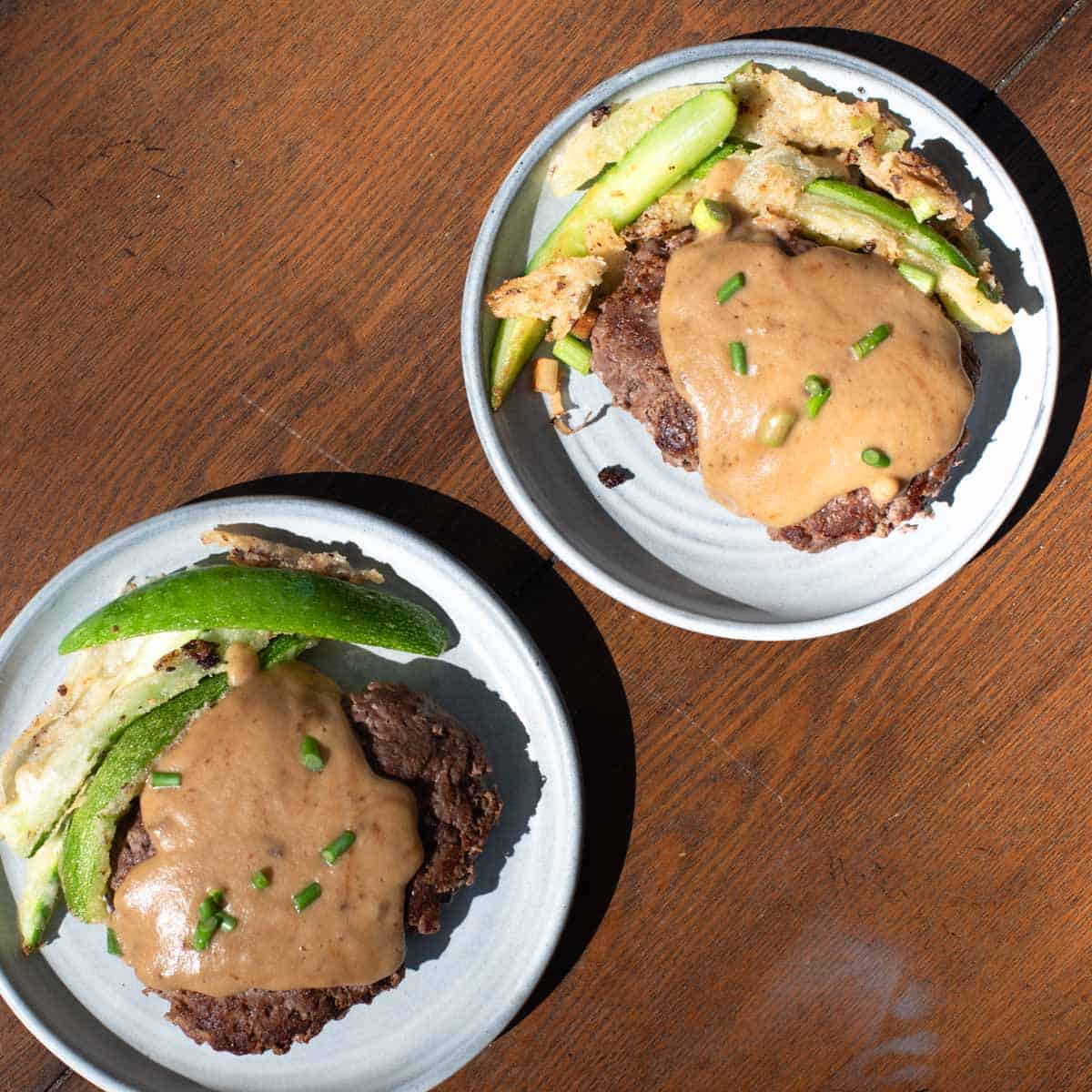 AIP burger with AIP cheese sauce and tempura zucchini fries