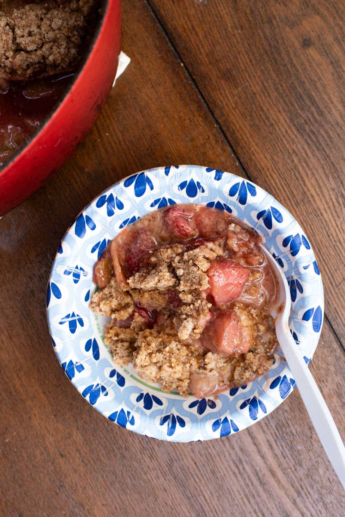 bowl of AIP strawberry-rhubarb crisp